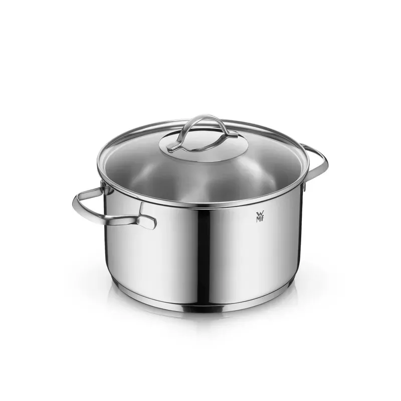 Olla baja WMF Provence Plus 24 cm de acero inoxidable con diseño brillante y tapa de vidrio resistente al calor