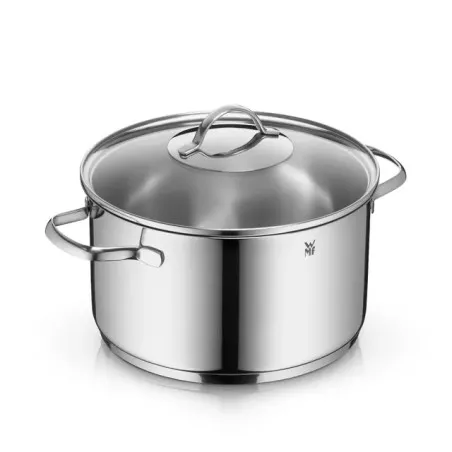 Olla baja WMF Provence Plus 24 cm de acero inoxidable con diseño brillante y tapa de vidrio resistente al calor