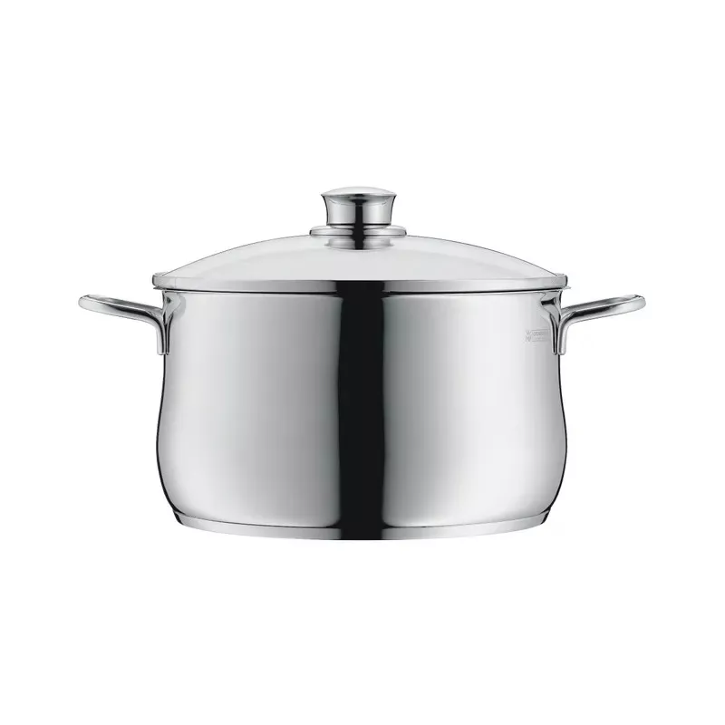 Olla baja WMF Diadem Plus 16 cm de acero inoxidable con acabado pulido y tapa de vidrio para inducción