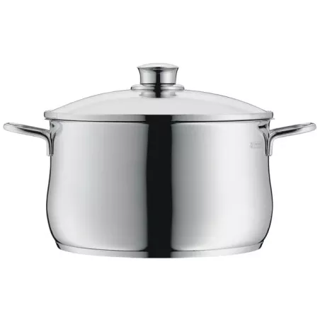 Olla baja WMF Diadem Plus 16 cm de acero inoxidable con acabado pulido y tapa de vidrio para inducción