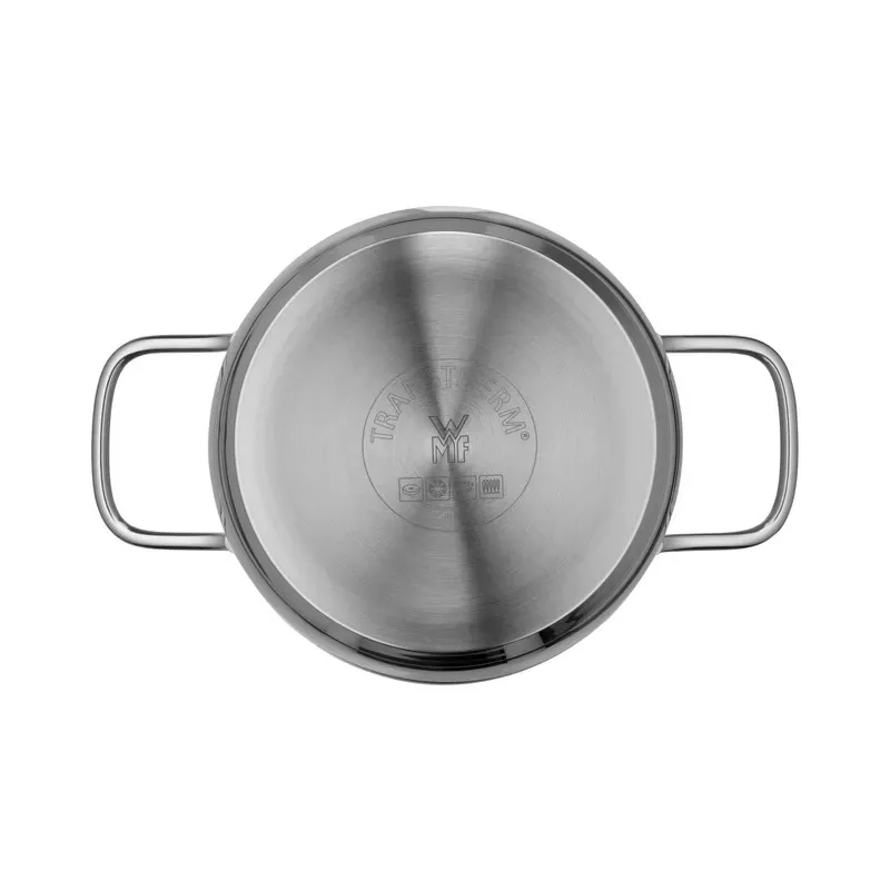 Olla baja WMF Diadem Plus 16 cm acero inoxidable con diseño pulido y asas ergonómicas para inducción.