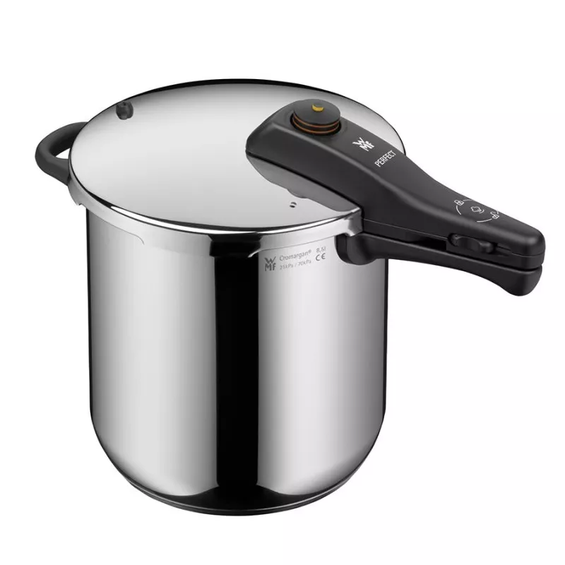 Olla a presión WMF Perfect 8,5L de acero inoxidable con diseño moderno y tapa de seguridad para inducción