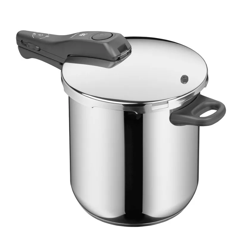 Olla a presión WMF Perfect 8,5L de acero inoxidable con diseño elegante y mango ergonómico para inducción.