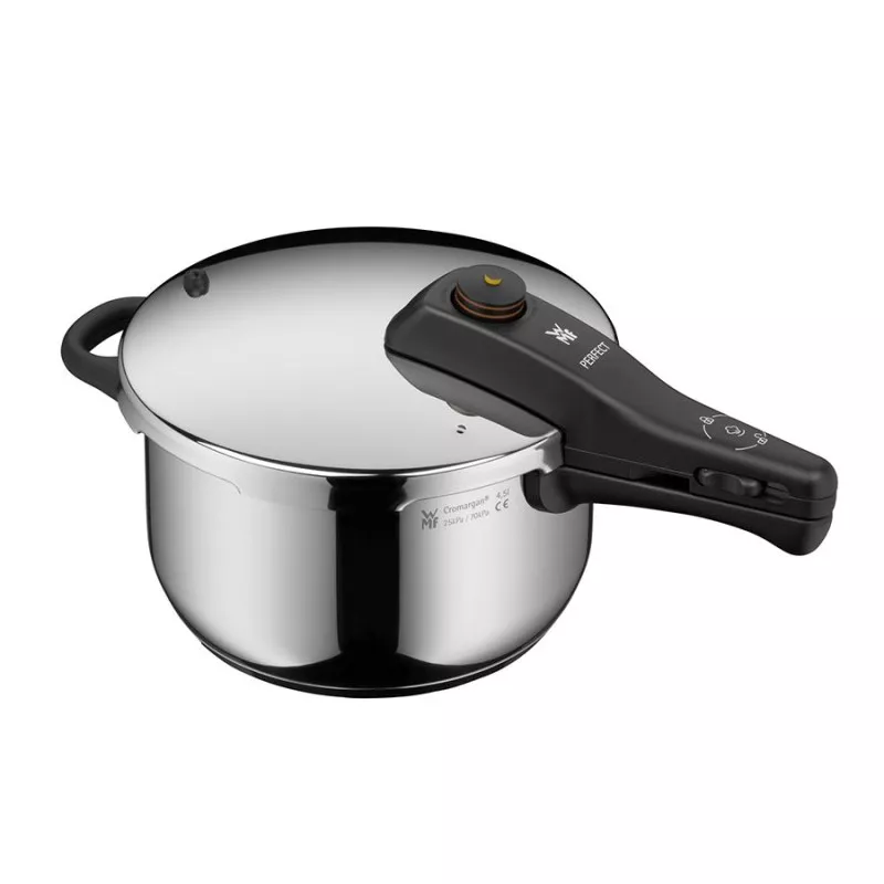 Olla a presión WMF Perfect 4,5L de acero inoxidable con diseño moderno y tapa de seguridad para inducción
