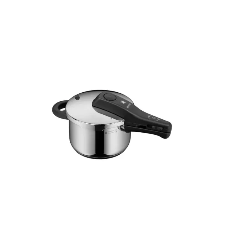 Olla a presión WMF Perfect 2,5L de acero inoxidable con acabado pulido y mango ergonómico para inducción.