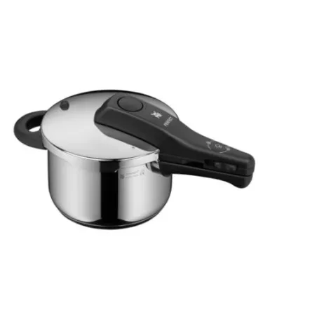 Olla a presión WMF Perfect 2,5L de acero inoxidable con acabado pulido y mango ergonómico para inducción.