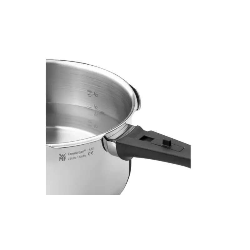 Olla a presión WMF Perfect 2,5L de acero inoxidable, diseño moderno y mango ergonómico, compatible con inducción.