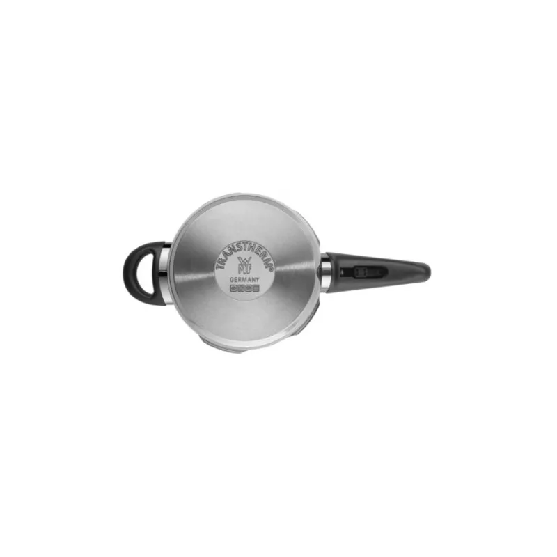 Olla a presión WMF Perfect 2,5L acero inoxidable inducción con acabado pulido y diseño ergonómico.
