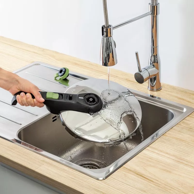 Olla a presión Tefal Secure Trendy 6L acero inoxidable con tapa de vidrio y sistema de seguridad avanzado