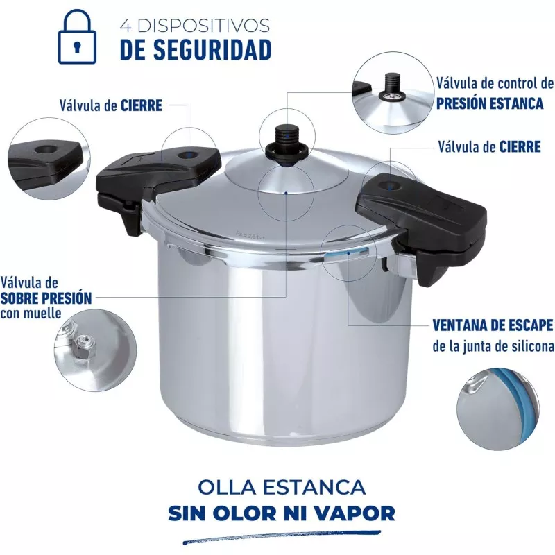 Olla rápida Jata OSR8 8L de acero inoxidable con tapa de seguridad y sistema de inducción eficiente
