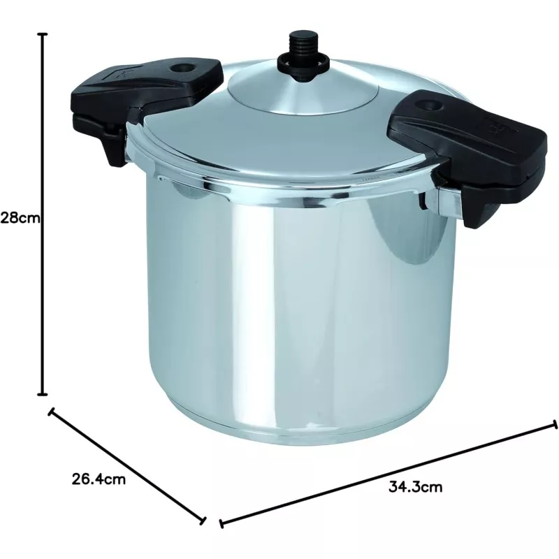 Olla rápida Jata OSR8 8L de acero inoxidable con acabado brillante y asas de plástico, apta para inducción.