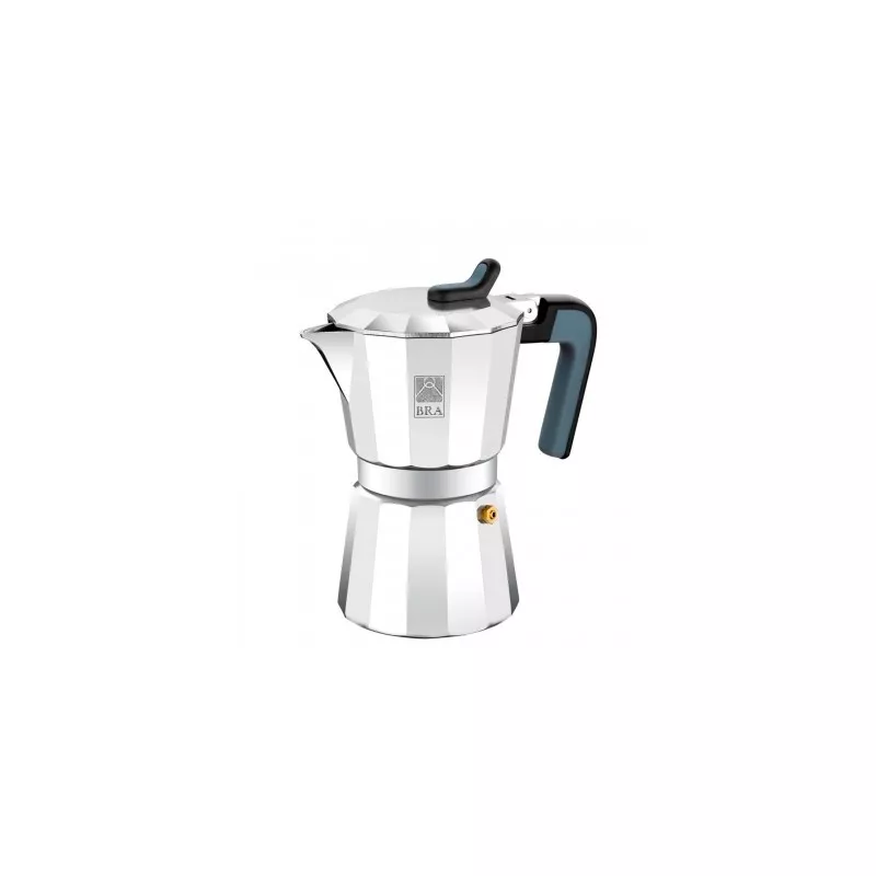 Cafetera italiana BRA Deluxe2 3 tazas aluminio con diseño pulido y mango ergonómico en color negro