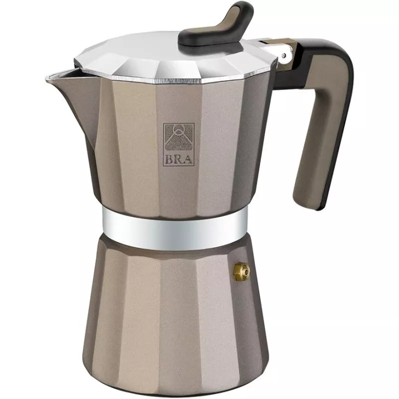 Cafetera italiana BRA Titanium 6 tazas de aluminio en color gris mate con diseño moderno y acabado brillante