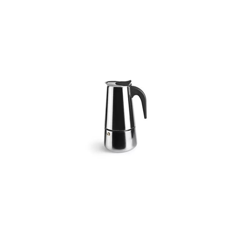 Cafetera italiana Ibili Express 6 tazas de acero inoxidable pulido para inducción, diseño moderno y funcional.