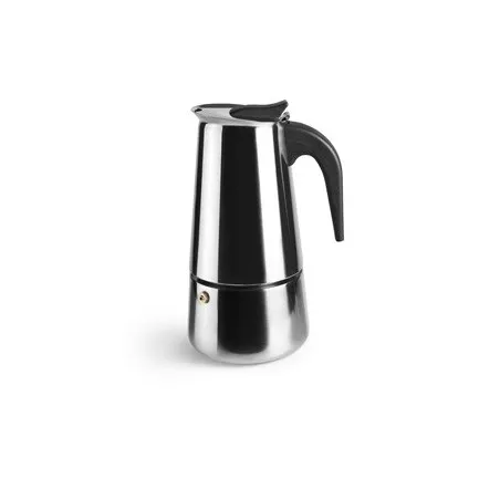 Cafetera italiana Ibili Express 6 tazas de acero inoxidable pulido para inducción, diseño moderno y funcional.