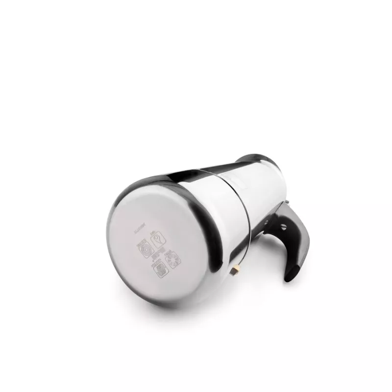 Cafetera italiana Ibili Moca 10 tazas de acero inoxidable para inducción, diseño moderno y acabado pulido.
