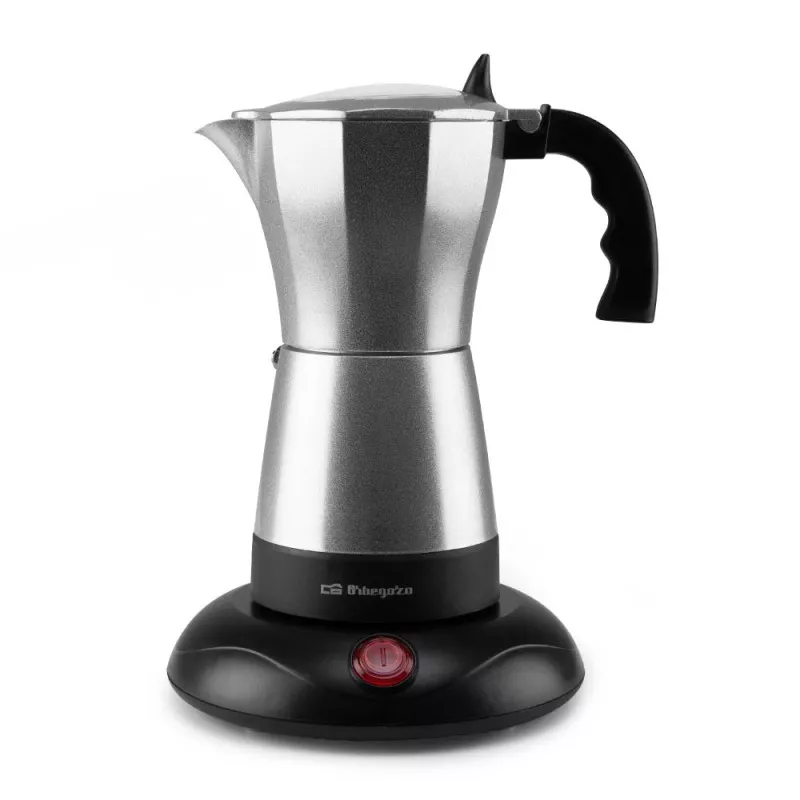 Cafetera moka eléctrica Orbegozo KFE660 6 tazas 480W de acero inoxidable con base negra y diseño moderno
