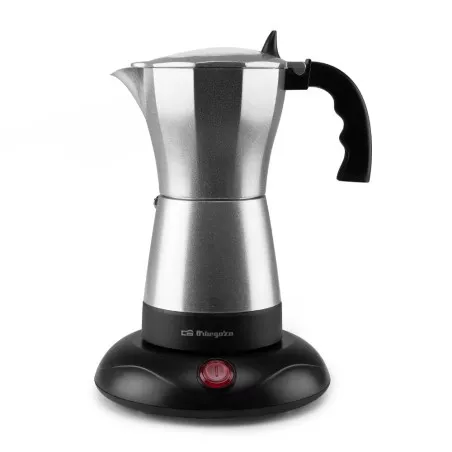 Cafetera moka eléctrica Orbegozo KFE660 6 tazas 480W de acero inoxidable con base negra y diseño moderno