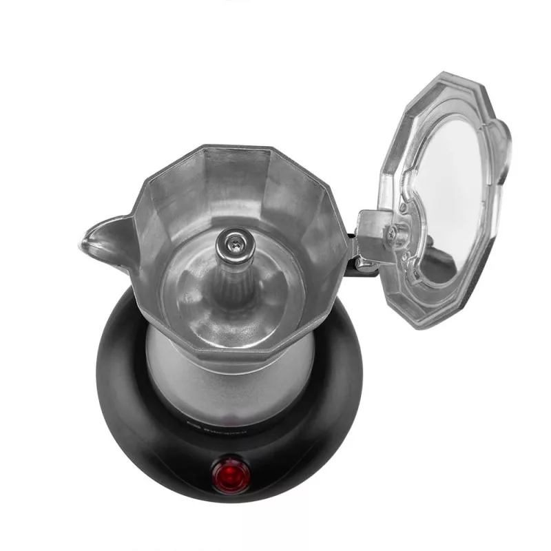 Cafetera moka eléctrica Orbegozo KFE660 6 tazas con acabado de acero inoxidable y base negra de 480W