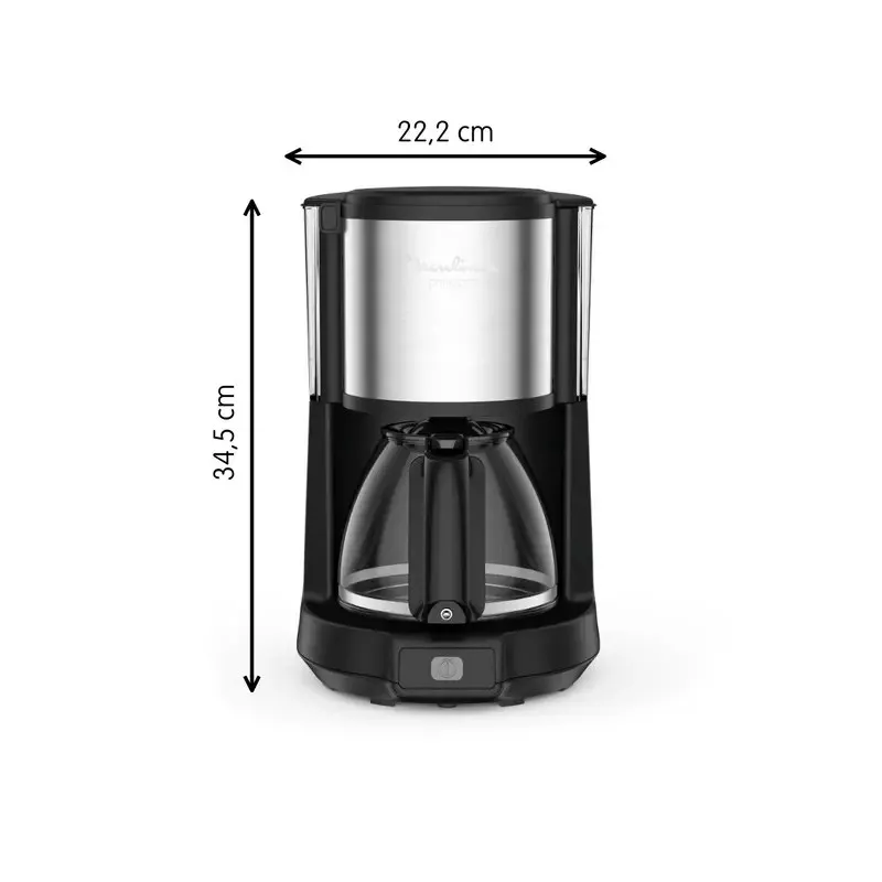Cafetera de goteo Moulinex Subito FG370811 15 tazas 1000W con acabado en acero inoxidable y diseño moderno en color negro.