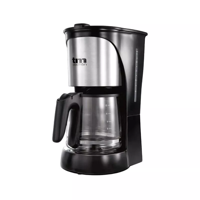 Cafetera de goteo TM PCF005 12 tazas 680W filtro permanente con diseño negro y acabado en acero inoxidable