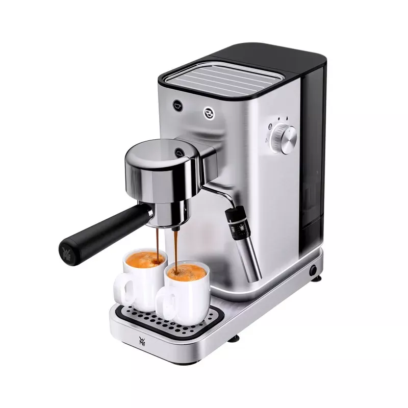 Cafetera espresso WMF Lumero 15 bar 1350W 1,4L negra con diseño compacto y acabado en acero inoxidable.