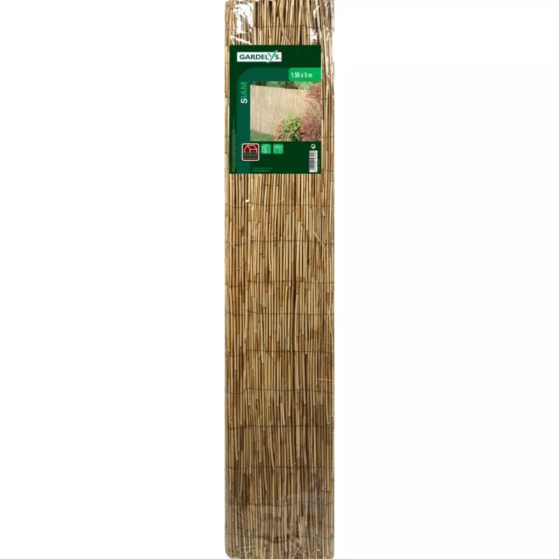 Cañizo bambú natural Nortene Reedcane 1,5x5 m en color marrón para ocultación y sombreo en exteriores.