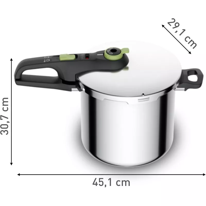 Olla a presión Tefal Secure Trendy 8 L inox inducción con diseño moderno y acabado brillante, apta para inducción.