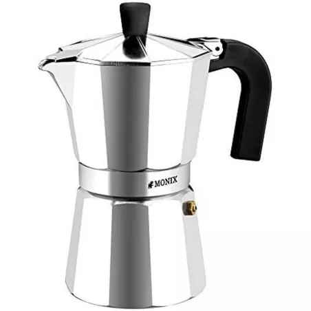 Cafetera italiana Monix Vitroexpres 12 tazas aluminio pulido con mango ergonómico y tapa en acero inoxidable