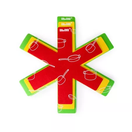 Protector sartenes Ibili 782650 set 3 fieltro antirayaduras color rojo y verde con diseño de utensilios de cocina