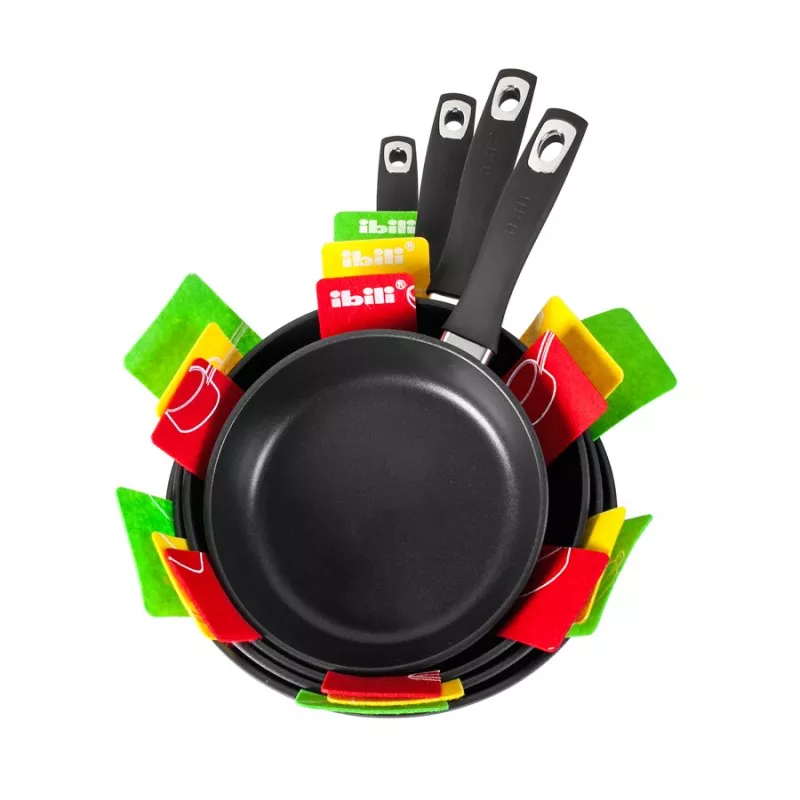 Protector sartenes Ibili 782650 set 3 fieltro antirayaduras en color verde, rojo y amarillo, diseño antirayaduras para protecció