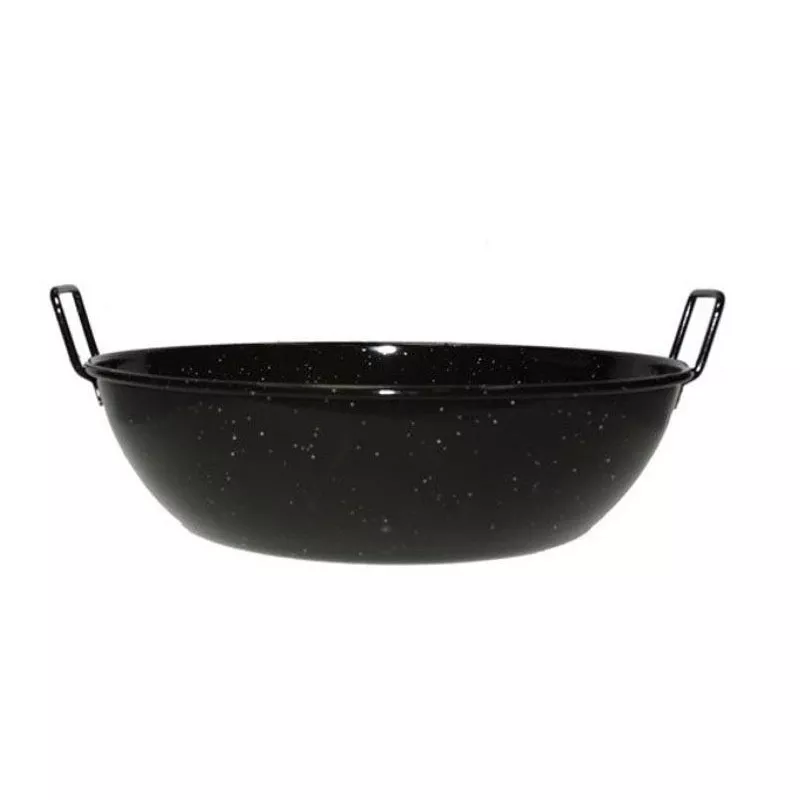 Sartén honda Garcima 45 cm acero esmaltado negro con asas, ideal para cocinar con capacidad amplia.
