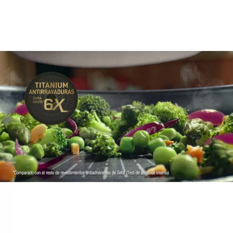 Sartén Tefal Excellence 20 cm de aluminio antiadherente con diseño negro y acabado resistente para inducción.