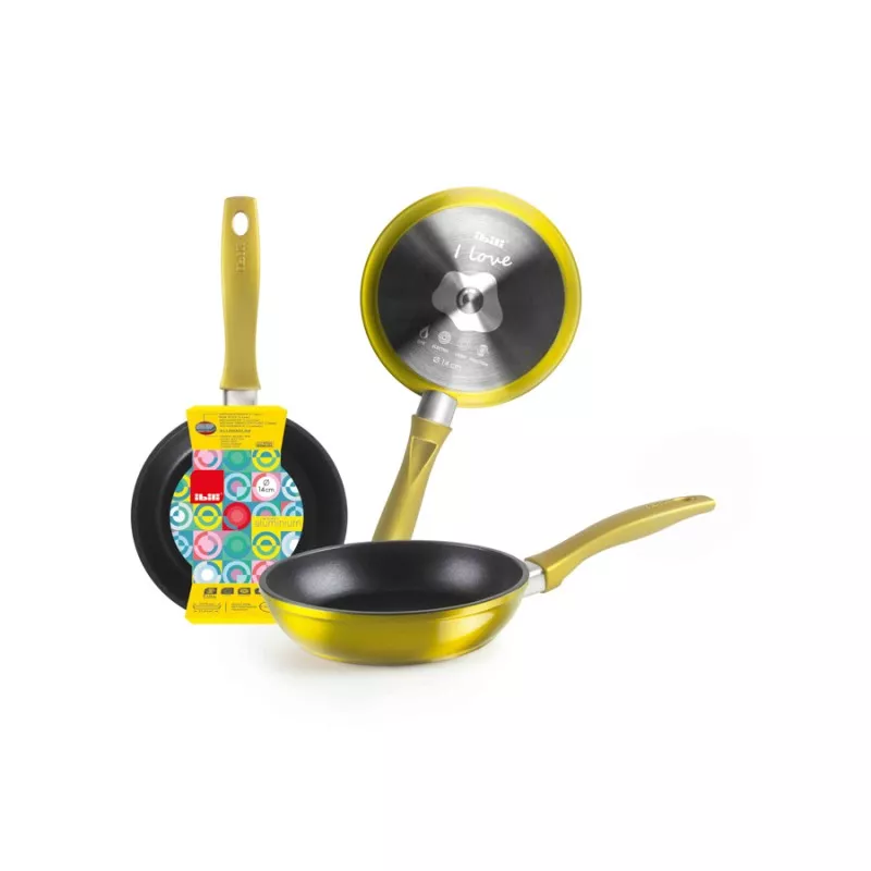 Sartén Ibili Ananás 14 cm de aluminio antiadherente color amarillo con diseño moderno y mango ergonómico.