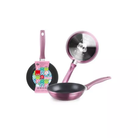 Sartén mini Ibili 404014F 14 cm de aluminio inducción color pitaya con acabado antiadherente y diseño ligero.
