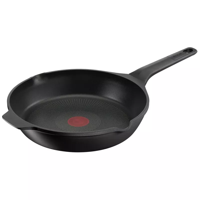 Sartén Tefal Robusto 28 cm antiadherente inducción de color negro y diseño ergonómico para cocinar fácilmente.
