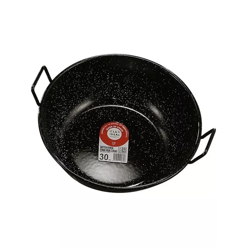 Sartén honda Garcima 60 cm de acero esmaltado negro con asas para cocinar y asar a fuego lento