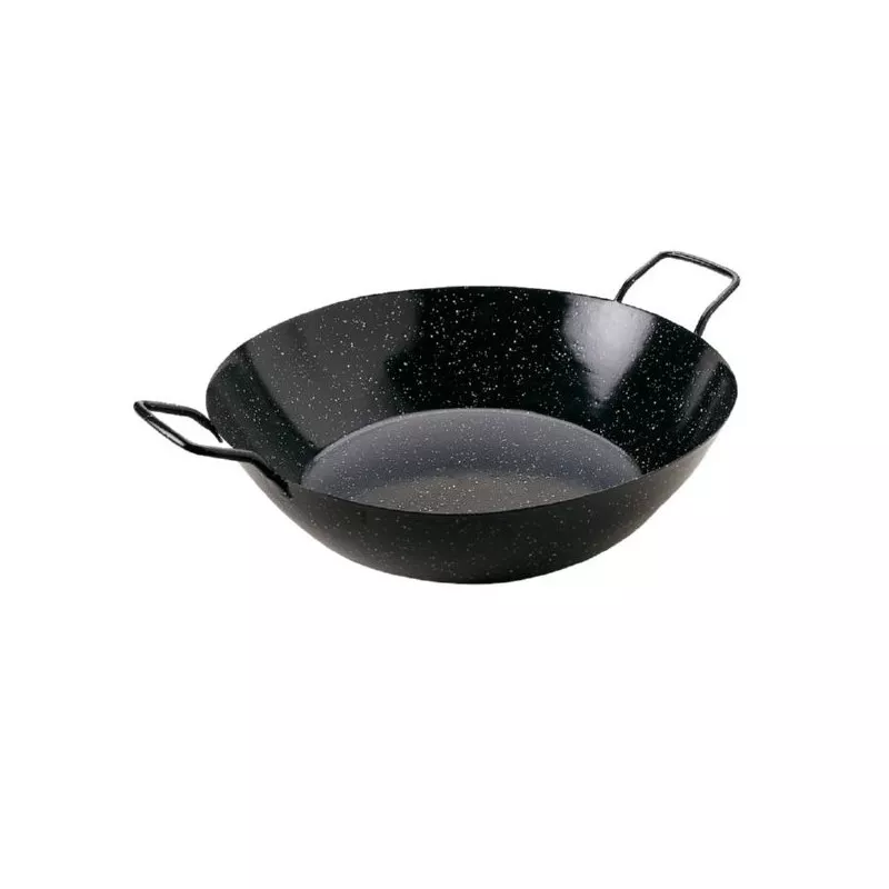 Sartén honda Garcima 16 cm acero esmaltado negro con asas de metal y diseño clásico para cocina.