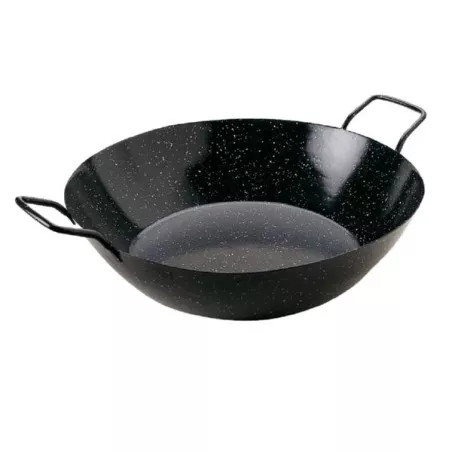 Sartén honda Garcima 16 cm acero esmaltado negro con asas de metal y diseño clásico para cocina.