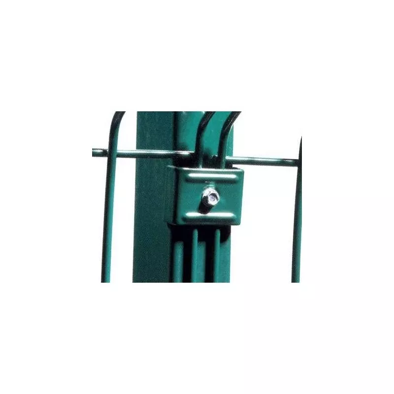 Grapa poste Hércules verde Moreda Riviere con tornillo de acero, acabado resistente y diseño funcional para cercas.