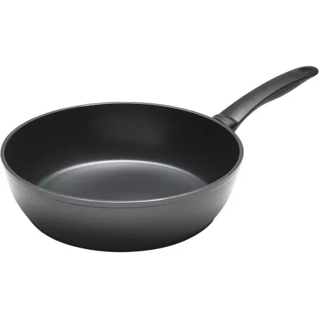 Sartén alta Kuhn Rikon Easy Induction 20 cm de aluminio negro con recubrimiento antiadherente y diseño ergonómico.