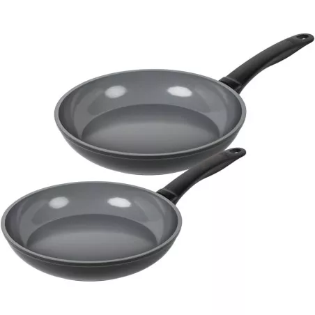 Juego sartenes Kuhn Rikon Easy Ceramic 24 y 28 cm en color gris con revestimiento cerámico antiadherente y mangos ergonómicos.