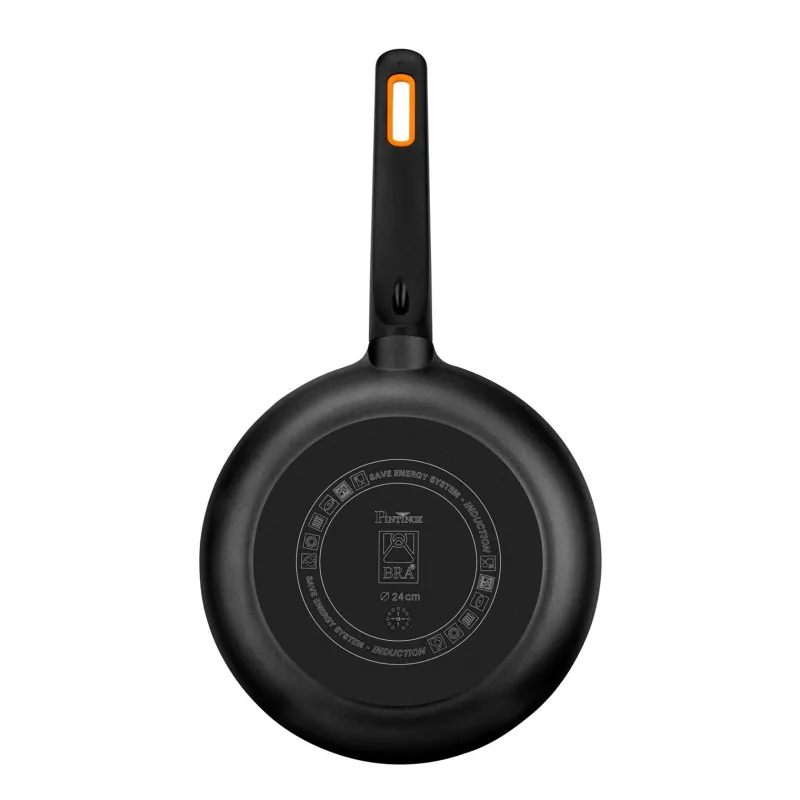 Sartén BRA Efficient Plus 24 cm de aluminio fundido negro, diseño antiadherente, apta para inducción.