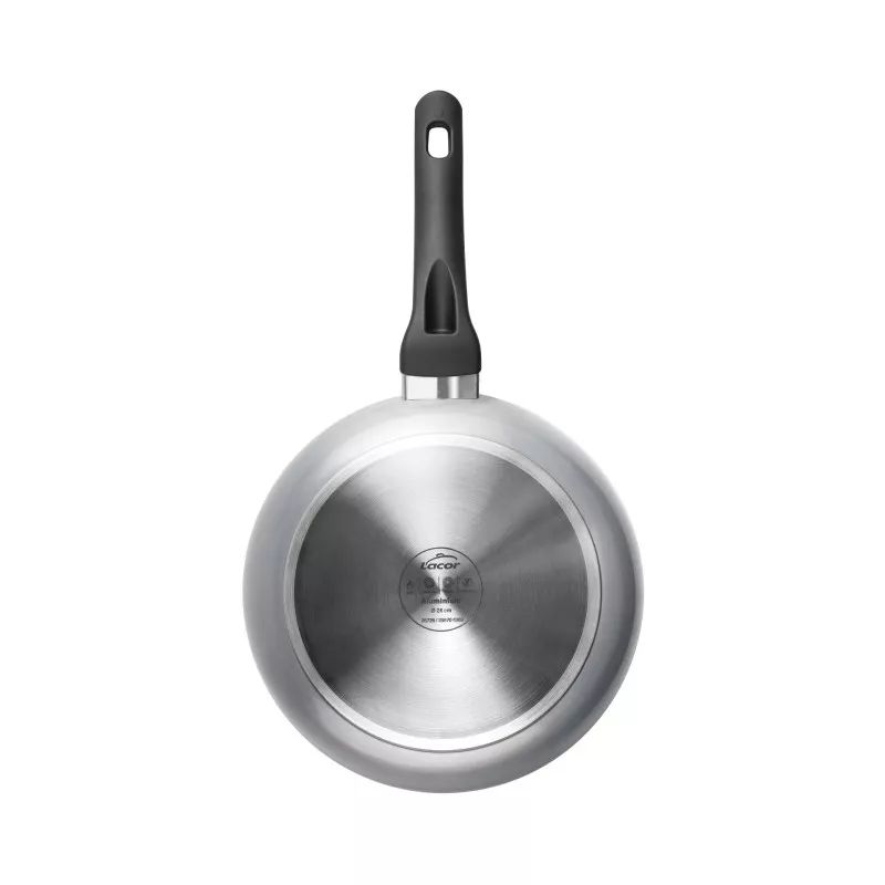 Sartén Lacor Vite 26 cm de aluminio antiadherente en acabado plateado, apta para inducción y fácil limpieza.
