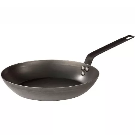 Sartén lionesa Pujadas Steel Expert 20 cm acero carbono con diseño antiadherente y mango ergonómico negro.