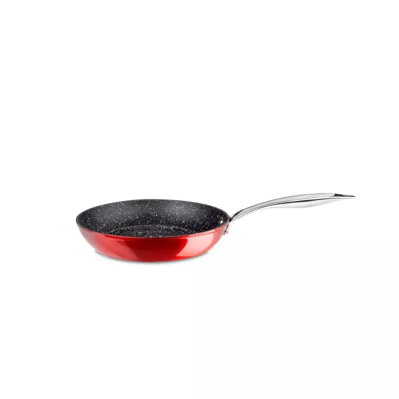 Sartén Vier Red 22 cm aluminio forjado inducción Quantanium con acabado rojo brillante y superficie antiadherente.