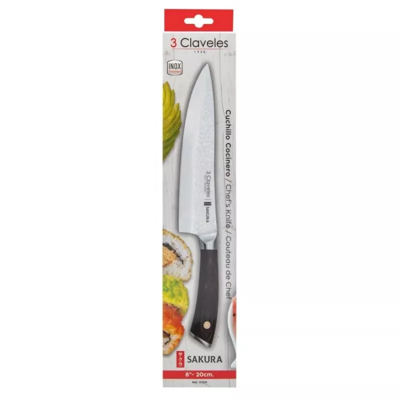 Cuchillo cocinero Tres Claveles Sakura 20cm hoja martillada