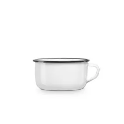 TAZA 10 BLANCA LA ESTRELLA de acero esmaltado con borde negro, ideal para bebidas frías y calientes.