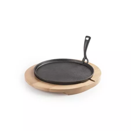 PLATO HIERRO FUNDIDO +BASE MADERA IBILI 627030 negro con acabado mate y soporte de madera elegante