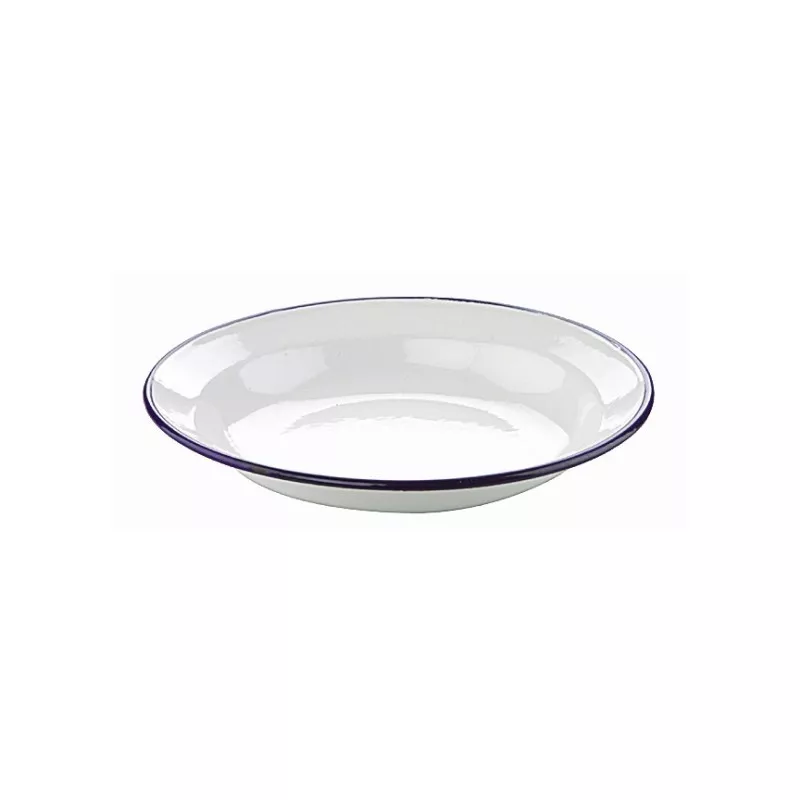 PLATO HONDO 22 CM IBILI 912922 cerámico blanco con borde azul, ideal para servir sopas y guisos.